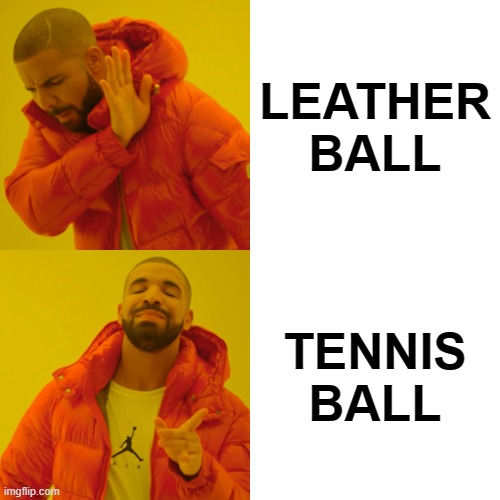 #CRICKET | LEATHER BALL; TENNIS BALL | image tagged in memes,drake hotline bling | made w/ Imgflip meme maker