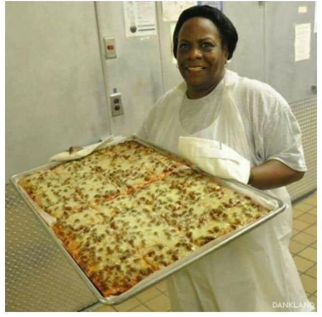 High Quality CAFETERIA LADY AND SCHOOL PIZZA Blank Meme Template