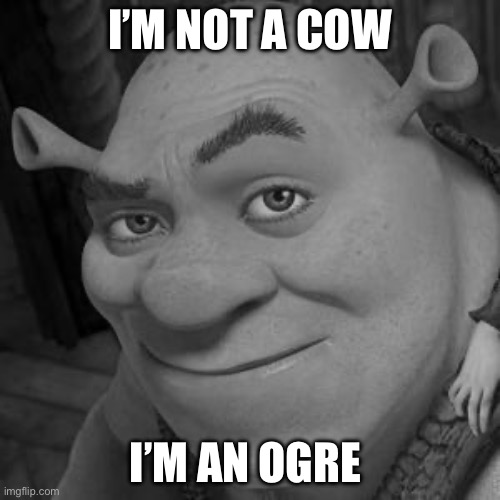 I an ogre | I’M NOT A COW; I’M AN OGRE | image tagged in shrek sexy face | made w/ Imgflip meme maker