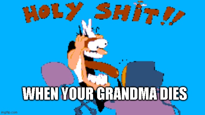 HOLY SHIT | WHEN YOUR GRANDMA DIES | image tagged in holy shit | made w/ Imgflip meme maker