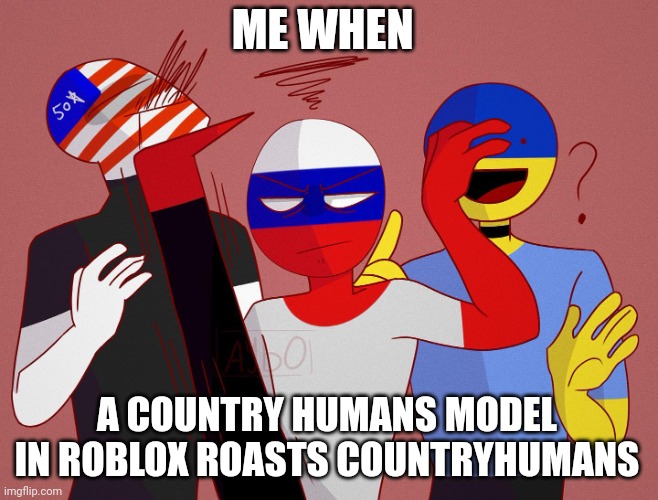 country humans | ME WHEN; A COUNTRY HUMANS MODEL IN ROBLOX ROASTS COUNTRYHUMANS | image tagged in country humans | made w/ Imgflip meme maker