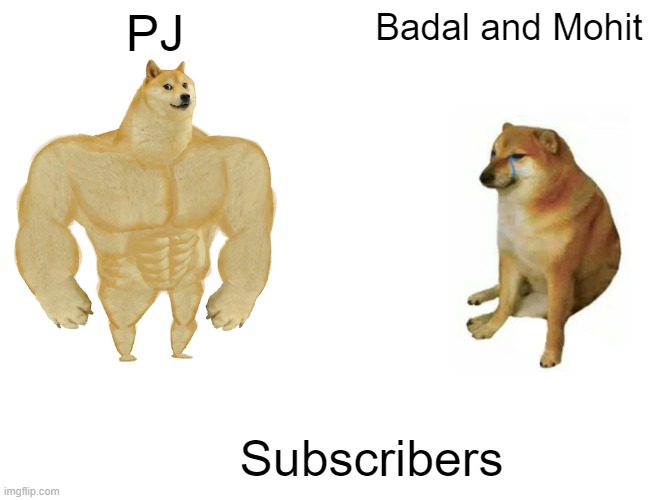 Buff Doge vs. Cheems Meme | PJ; Badal and Mohit; Subscribers | image tagged in memes,buff doge vs cheems | made w/ Imgflip meme maker