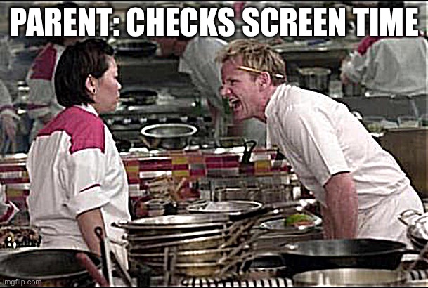 So relatable | PARENT: CHECKS SCREEN TIME | image tagged in memes,angry chef gordon ramsay | made w/ Imgflip meme maker