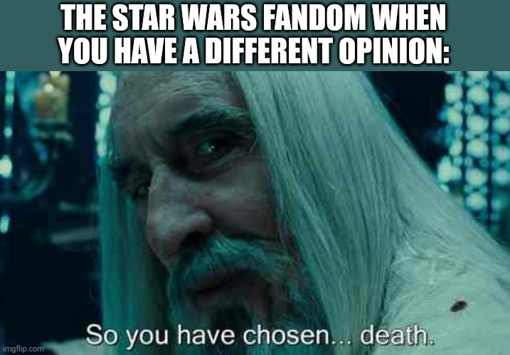 Exactly why I left | THE STAR WARS FANDOM WHEN YOU HAVE A DIFFERENT OPINION: | image tagged in so you have chosen death | made w/ Imgflip meme maker