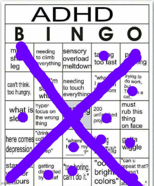 adhd bingo | image tagged in adhd bingo | made w/ Imgflip meme maker