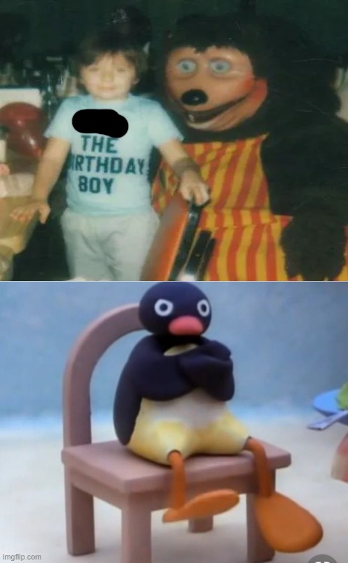 Cursed birthday | image tagged in angry pingu,mickey mouse | made w/ Imgflip meme maker