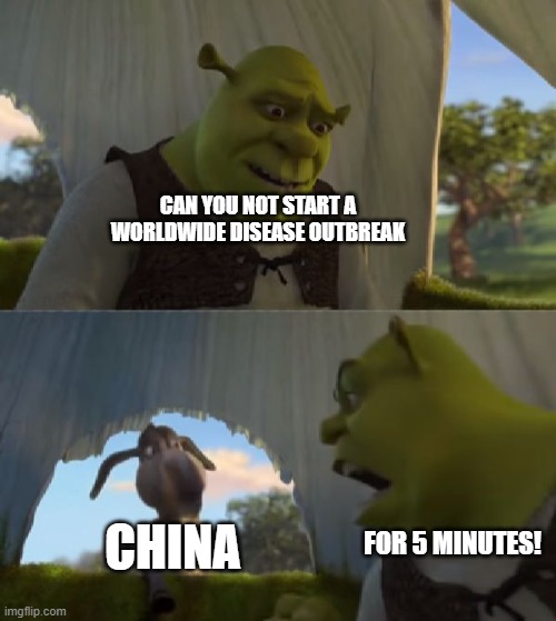 Could you not ___ for 5 MINUTES | CAN YOU NOT START A WORLDWIDE DISEASE OUTBREAK; CHINA; FOR 5 MINUTES! | image tagged in could you not ___ for 5 minutes | made w/ Imgflip meme maker