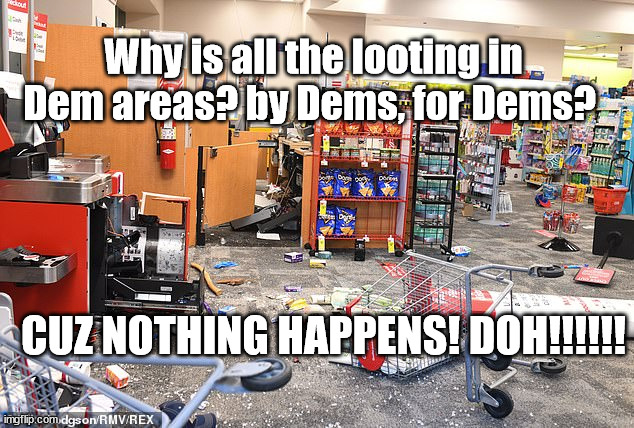 no MAGA here | Why is all the looting in Dem areas? by Dems, for Dems? CUZ NOTHING HAPPENS! DOH!!!!!! | image tagged in behavior,democrats | made w/ Imgflip meme maker
