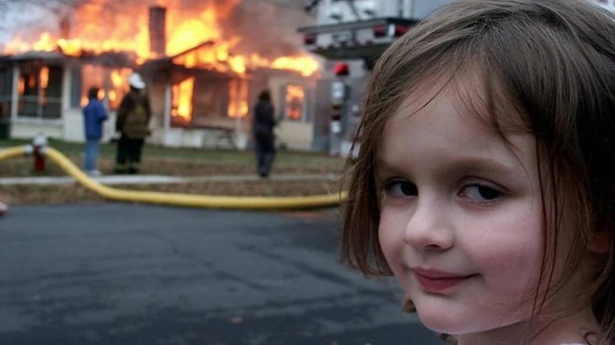 Kid in front of a burning house Blank Meme Template