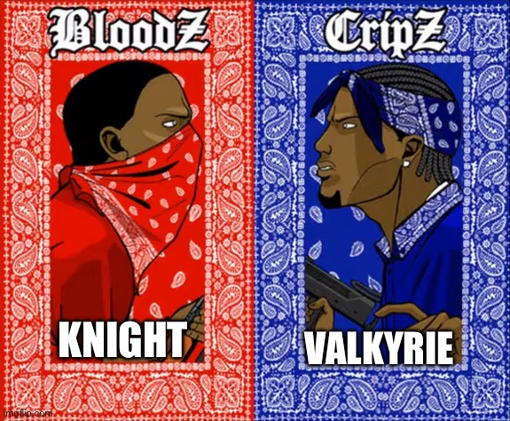 Which card | KNIGHT; VALKYRIE | image tagged in which side are you on | made w/ Imgflip meme maker