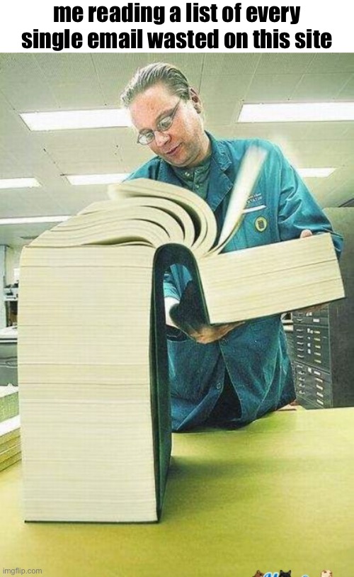 long book  | me reading a list of every single email wasted on this site | made w/ Imgflip meme maker