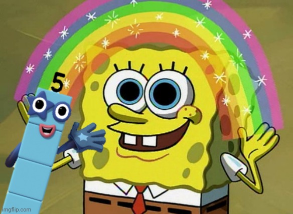 Numberblock 5 & Spongebob SquarePants rainbow | image tagged in memes,imagination spongebob,numberblocks,5,spongebob | made w/ Imgflip meme maker