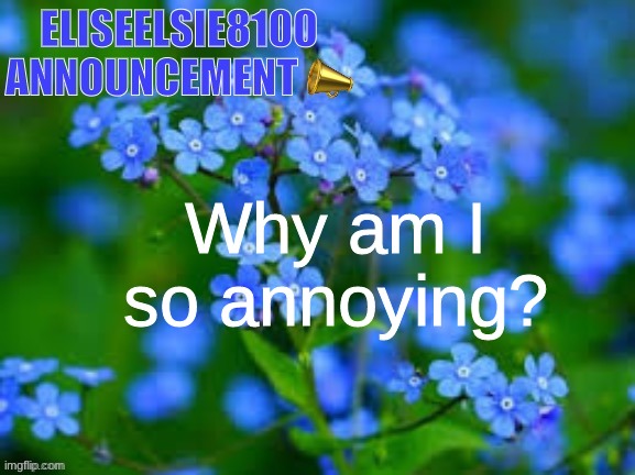 EliseElsie8100 Announcement | Why am I so annoying? | image tagged in eliseelsie8100 announcement | made w/ Imgflip meme maker