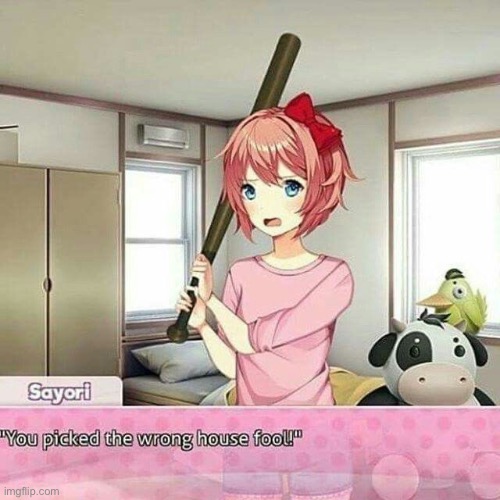 “Calm tf down Sayori, it’s just me, [Kashiko/Sephiroth]” | made w/ Imgflip meme maker