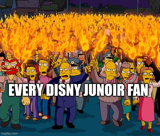 angry mob | EVERY DISNY JUNOIR FAN | image tagged in angry mob | made w/ Imgflip meme maker