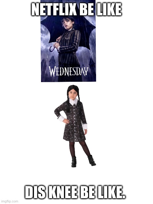 Disney be like. | NETFLIX BE LIKE; DIS KNEE BE LIKE. | image tagged in wednesday addams | made w/ Imgflip meme maker
