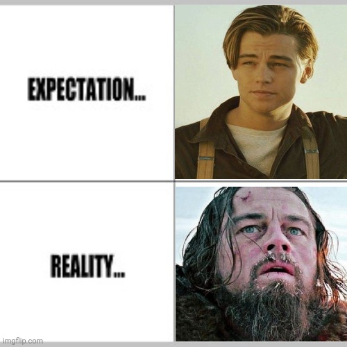 Expectation vs Reality | image tagged in expectation vs reality,leonardo dicaprio,leo dicaprio | made w/ Imgflip meme maker