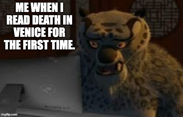 Death in Venice | ME WHEN I READ DEATH IN VENICE FOR THE FIRST TIME. | image tagged in tai lung at the computer | made w/ Imgflip meme maker