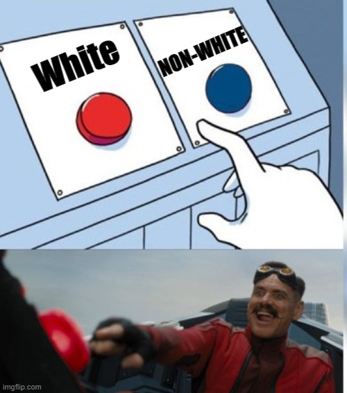 White and Non-white | NON-WHITE; White | image tagged in two buttons eggman | made w/ Imgflip meme maker