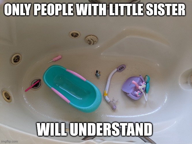 "BaTh ToYs" | ONLY PEOPLE WITH LITTLE SISTER; WILL UNDERSTAND | image tagged in bathtub | made w/ Imgflip meme maker