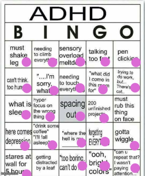 adhd bingo | image tagged in adhd bingo | made w/ Imgflip meme maker