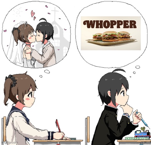 Whopper whopper whopper whopper Jr doubt triple whopper | image tagged in thinking about marriage | made w/ Imgflip meme maker