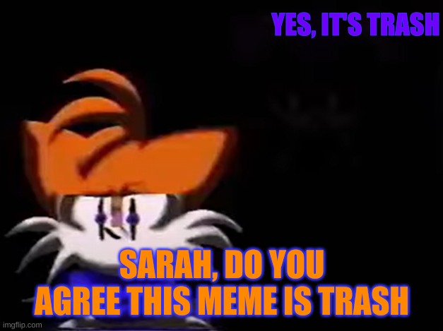 @foxy_501 | YES, IT'S TRASH; SARAH, DO YOU AGREE THIS MEME IS TRASH | image tagged in sarah i am not going to __ aka luther disagrees | made w/ Imgflip meme maker