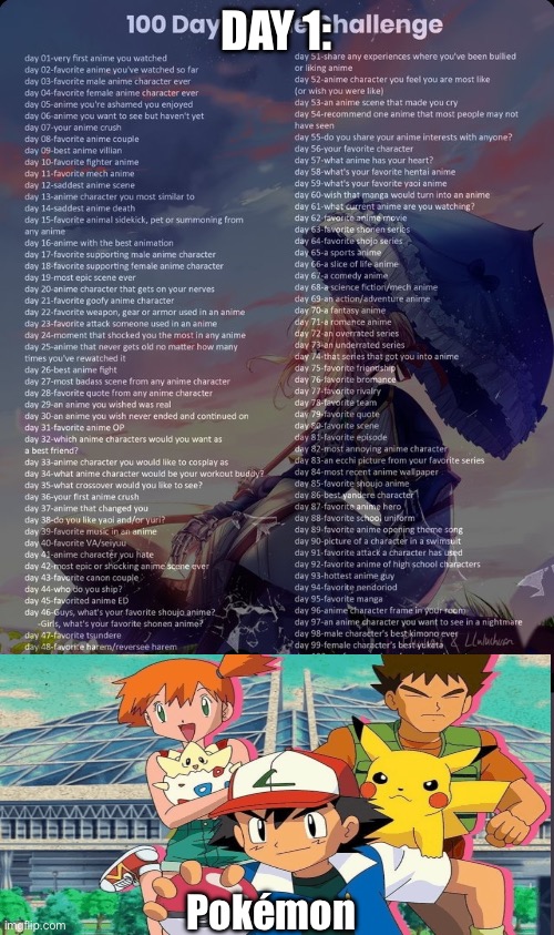 100 day anime challenge | DAY 1:; Pokémon | image tagged in 100 day anime challenge | made w/ Imgflip meme maker