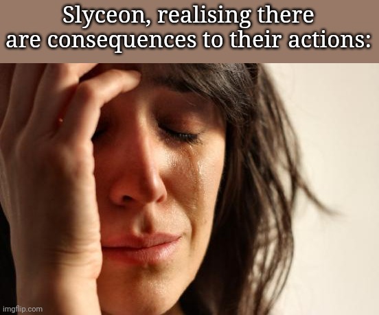 First World Problems | Slyceon, realising there are consequences to their actions: | image tagged in memes,first world problems | made w/ Imgflip meme maker