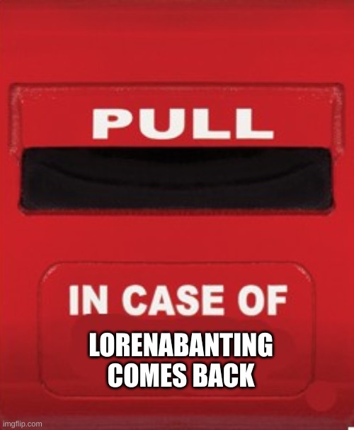 i have it in my room in case of that emergency | LORENABANTING COMES BACK | image tagged in fire alarm pull station blank | made w/ Imgflip meme maker