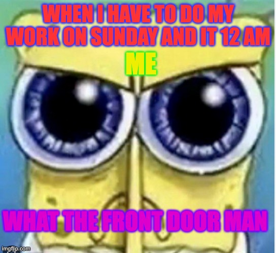 when i have to tsay up to do homwwork | WHEN I HAVE TO DO MY WORK ON SUNDAY AND IT 12 AM; ME; WHAT THE FRONT DOOR MAN | image tagged in bad luck brian | made w/ Imgflip meme maker