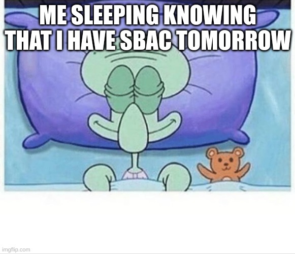 Squidward how i sleep | ME SLEEPING KNOWING THAT I HAVE SBAC TOMORROW | image tagged in squidward how i sleep | made w/ Imgflip meme maker