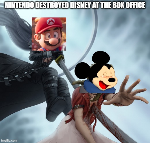 nintendo destroyed disney | NINTENDO DESTROYED DISNEY AT THE BOX OFFICE | image tagged in sephiroth kills,nintendo,disney,disney killed star wars,mario movie,video games,NintendoMemes | made w/ Imgflip meme maker