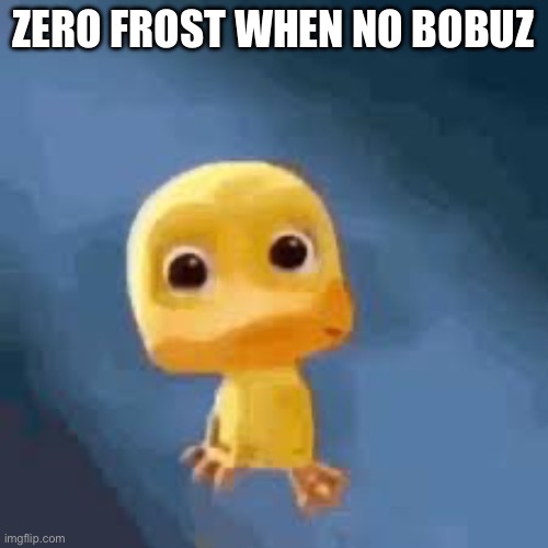 Crying duck | ZERO FROST WHEN NO BOBUZ | image tagged in crying duck | made w/ Imgflip meme maker