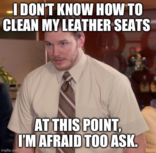 Afraid To Ask Andy Meme | I DON’T KNOW HOW TO CLEAN MY LEATHER SEATS; AT THIS POINT, I’M AFRAID TOO ASK. | image tagged in memes,afraid to ask andy | made w/ Imgflip meme maker