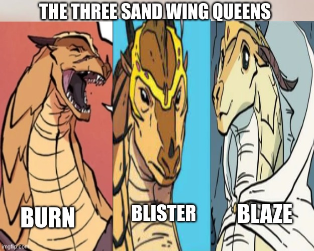 Three-headed Dragon | THE THREE SAND WING QUEENS; BLAZE; BLISTER; BURN | image tagged in three-headed dragon | made w/ Imgflip meme maker