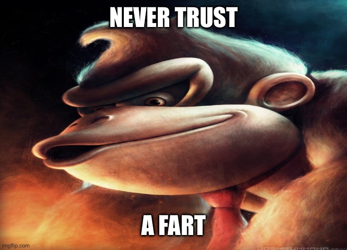 Donkey kong | NEVER TRUST; A FART | image tagged in funny,meme,donkey kong | made w/ Imgflip meme maker