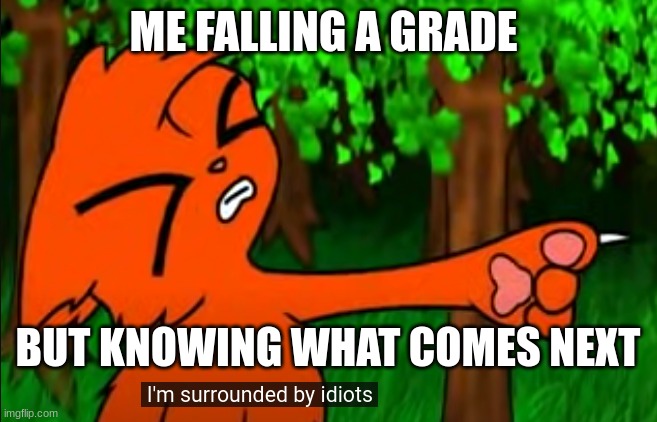 but you're the one who failed the grade | ME FALLING A GRADE; BUT KNOWING WHAT COMES NEXT | image tagged in firestar doesn't like waffles | made w/ Imgflip meme maker