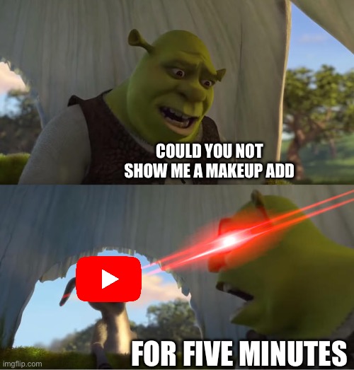 Shrek For Five Minutes | COULD YOU NOT SHOW ME A MAKEUP ADD; FOR FIVE MINUTES | image tagged in shrek for five minutes | made w/ Imgflip meme maker