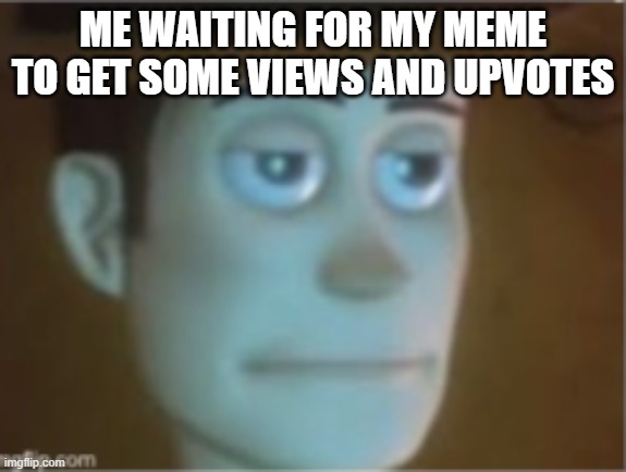 Woody Dissappinted Stare | ME WAITING FOR MY MEME TO GET SOME VIEWS AND UPVOTES | image tagged in woody dissappinted stare | made w/ Imgflip meme maker