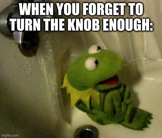 When you forget to turn the knob enough: | WHEN YOU FORGET TO TURN THE KNOB ENOUGH: | image tagged in kermit on shower,shower,knob,temperature,cold | made w/ Imgflip meme maker