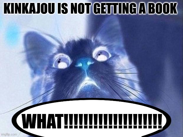 Scared Cat Meme | KINKAJOU IS NOT GETTING A BOOK; WHAT!!!!!!!!!!!!!!!!!!!! | image tagged in memes,scared cat | made w/ Imgflip meme maker