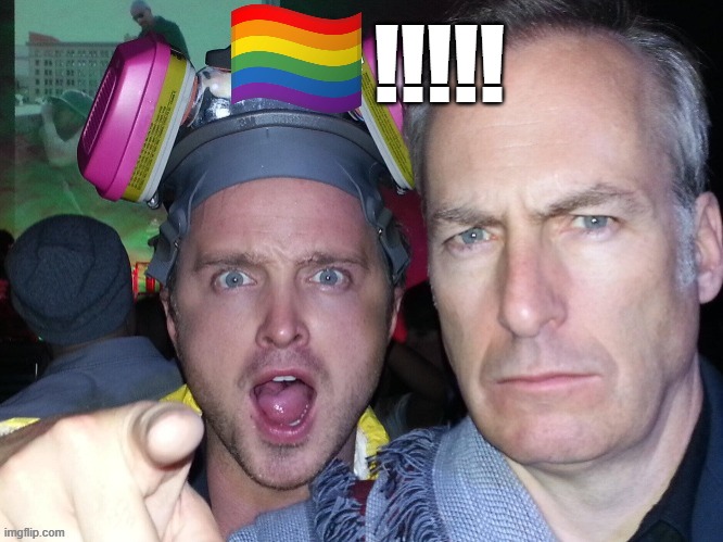 Aaron Paul points at you with Bob Odenkirk staring at you | !!!!! | image tagged in aaron paul points at you with bob odenkirk staring at you | made w/ Imgflip meme maker