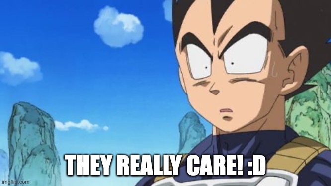 Surprized Vegeta Meme | THEY REALLY CARE! :D | image tagged in memes,surprized vegeta | made w/ Imgflip meme maker