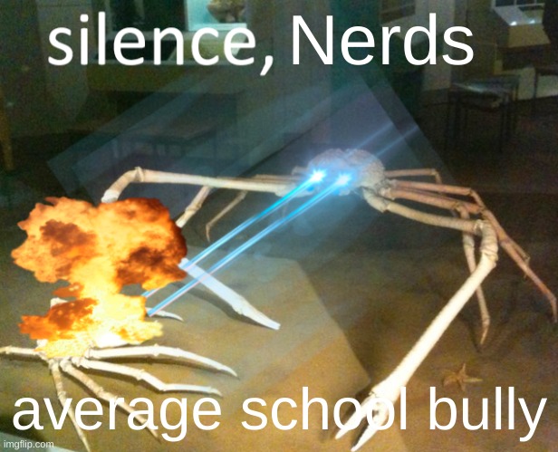 middle school | Nerds; average school bully | image tagged in silence crab,nxbdsaljknfdxl | made w/ Imgflip meme maker