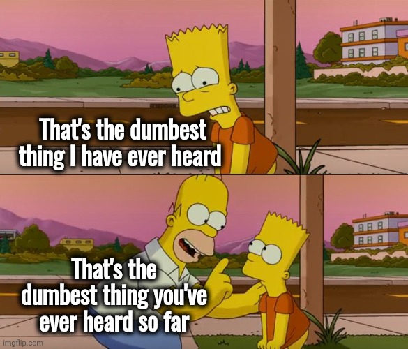 Simpsons so far | That's the dumbest thing I have ever heard That's the dumbest thing you've ever heard so far | image tagged in simpsons so far | made w/ Imgflip meme maker