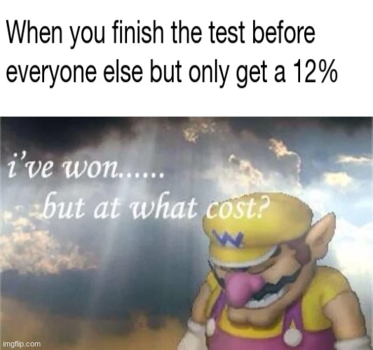 And then that girl who finishes last and gets the same mark | image tagged in wario,sad | made w/ Imgflip meme maker