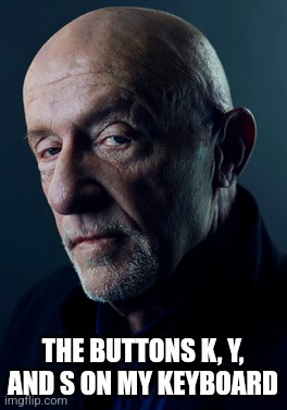 Mike Ehrmantraut | THE BUTTONS K, Y, AND S ON MY KEYBOARD | image tagged in mike ehrmantraut | made w/ Imgflip meme maker