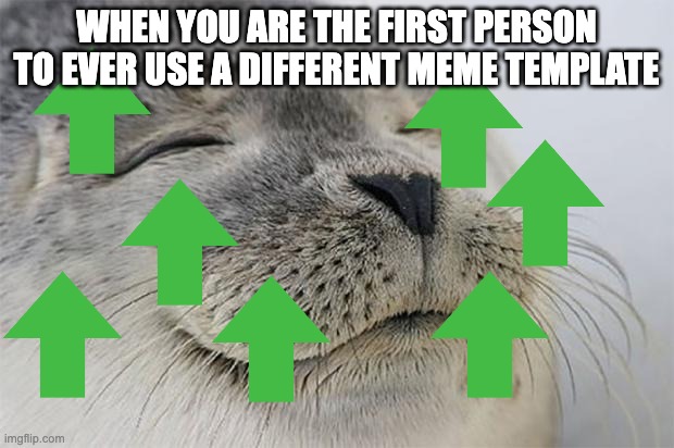 Satisfied Seal Meme | WHEN YOU ARE THE FIRST PERSON TO EVER USE A DIFFERENT MEME TEMPLATE | image tagged in memes,satisfied seal | made w/ Imgflip meme maker