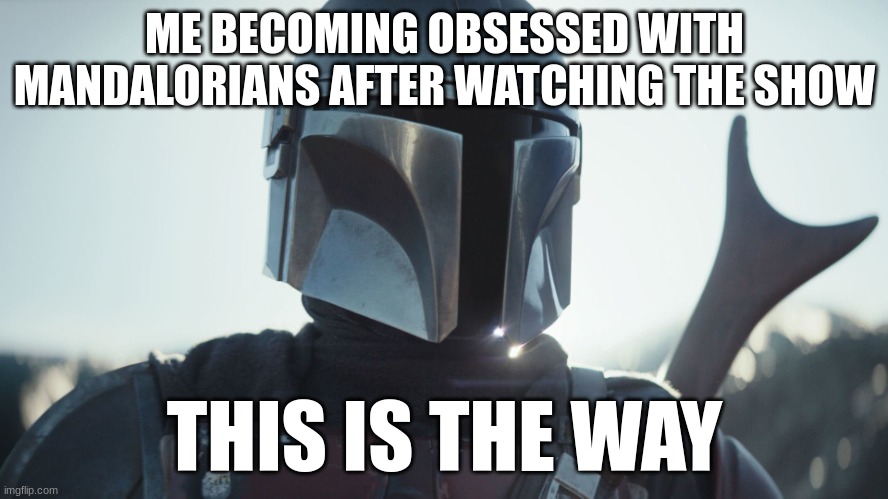 This is the way | ME BECOMING OBSESSED WITH MANDALORIANS AFTER WATCHING THE SHOW; THIS IS THE WAY | image tagged in the mandalorian | made w/ Imgflip meme maker